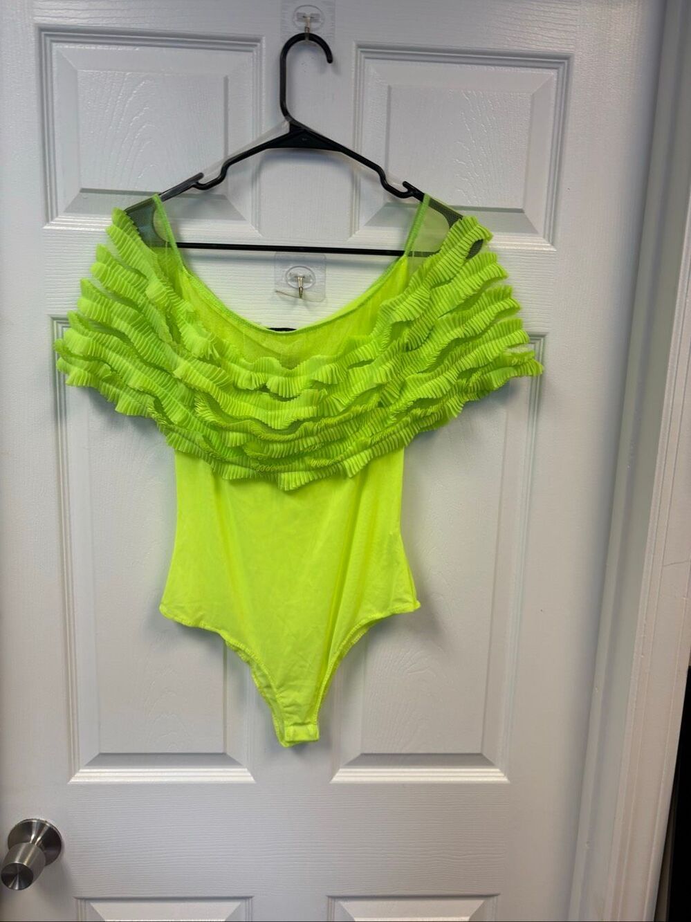 Neon Green Ruffled Bodysuit - Picture 2 of 5
